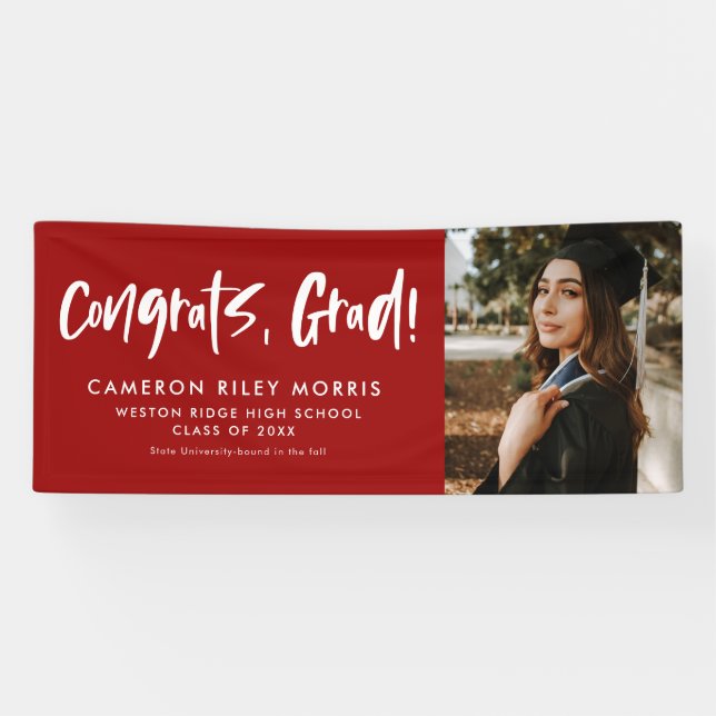 Modern graduation congratulations red photo banner (Horizontal)
