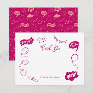 Modern Graduation Doodle Pink Thank You Card