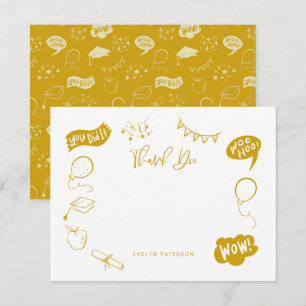 Modern Graduation Doodle Yellow Thank You Card