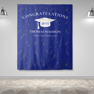 Modern Graduation Faux Confetti Blue/White Tapestry