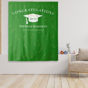 Modern Graduation Faux Confetti Green/White Tapestry
