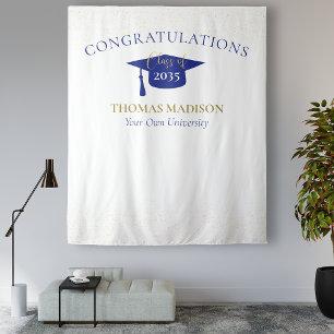 Modern Graduation Faux Glitter Backdrop Blue Tapestry