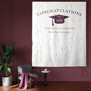 Modern Graduation Faux Streamers Maroon Backdrop Tapestry