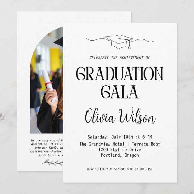 Modern Graduation Gala Photo Invitation (Front/Back)