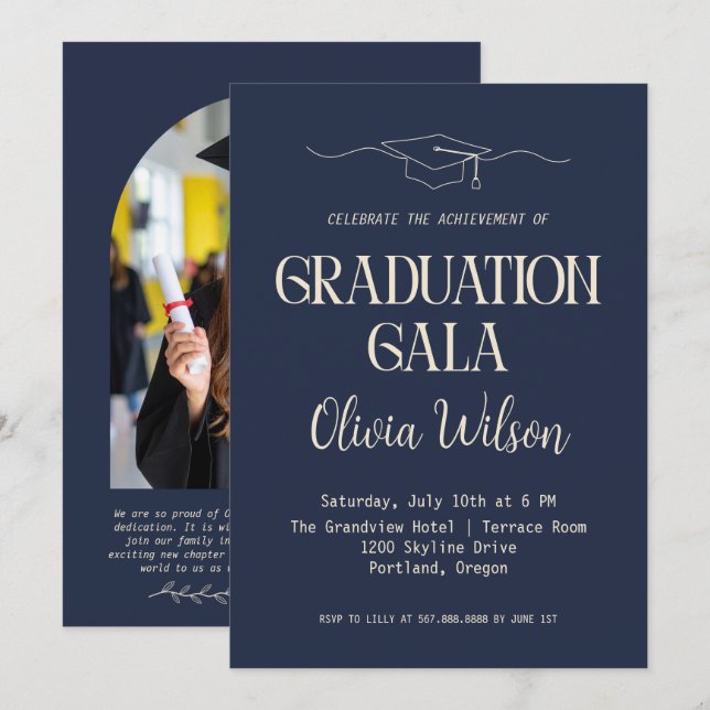 Modern Graduation Gala Photo Invitation (Front/Back)