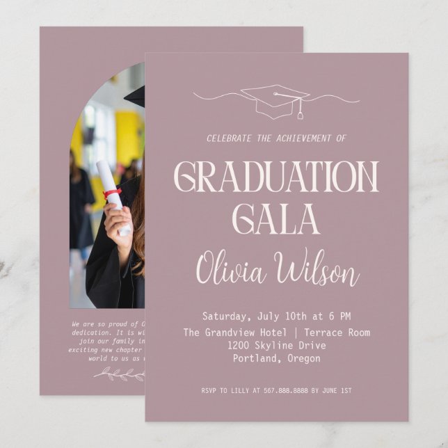 Modern Graduation Gala Photo Invitation (Front/Back)