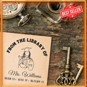 Modern Graduation Girl From The Library Of Teacher Self-inking Stamp