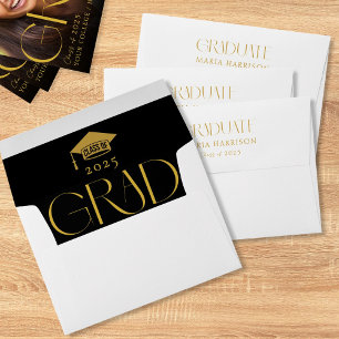 Modern Graduation Gold Black White  Envelope