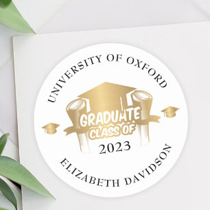 Modern Graduation Gold foil and Black typography Classic Round Sticker