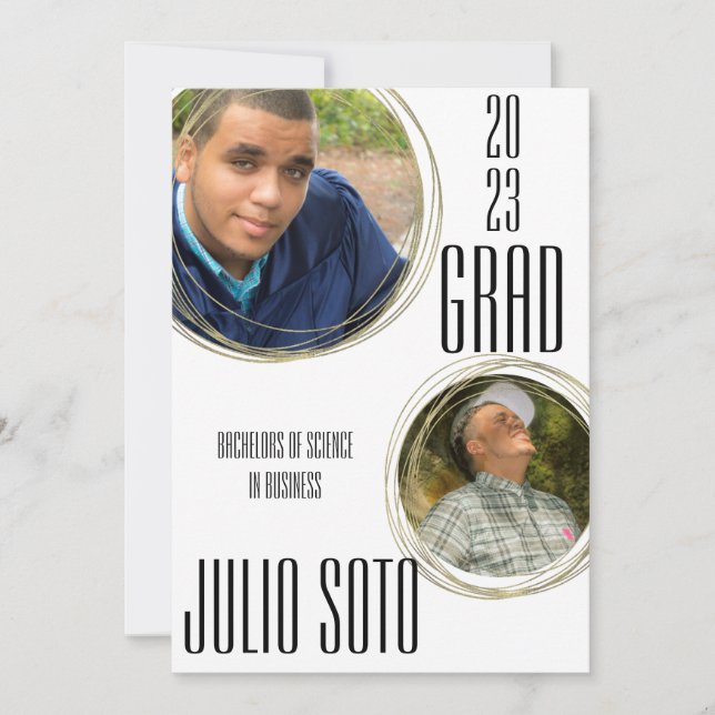 Modern Graduation Gold Photo White Announcement (Front)