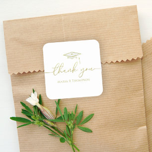 Modern Graduation Gold Script Thank You Favour Square Sticker