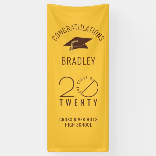Modern Graduation Gold Stylist Class Year Banner (Vertical)