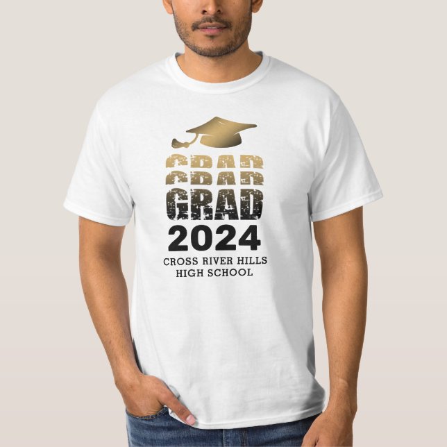 Modern Graduation GRAD Year Black Gold T-Shirt (Front)