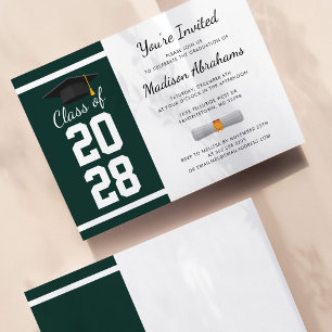 Modern Graduation Green and White Grad Party 2023 Invitation