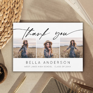 Modern Graduation Handwritten Script 3 Photo  Thank You Card