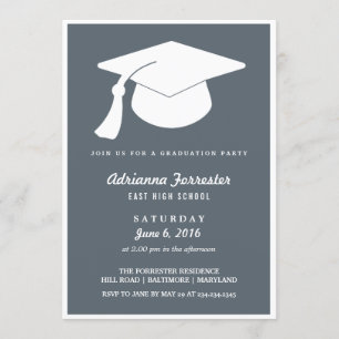 Modern Graduation Hat Blue Graduation Party Invitation