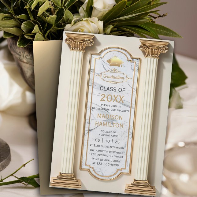 Modern Graduation Invitation with Classical Column (🎓 Class of 2025: Celebrate in style with timeless elegance! ✨ #Graduation2025 #ElegantDesign)
