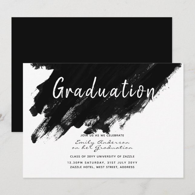 Modern Graduation Invites - Paint black white (Front/Back)