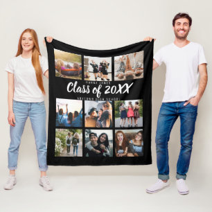 Modern Graduation Keepsake Gift Nine Photo Collage Fleece Blanket