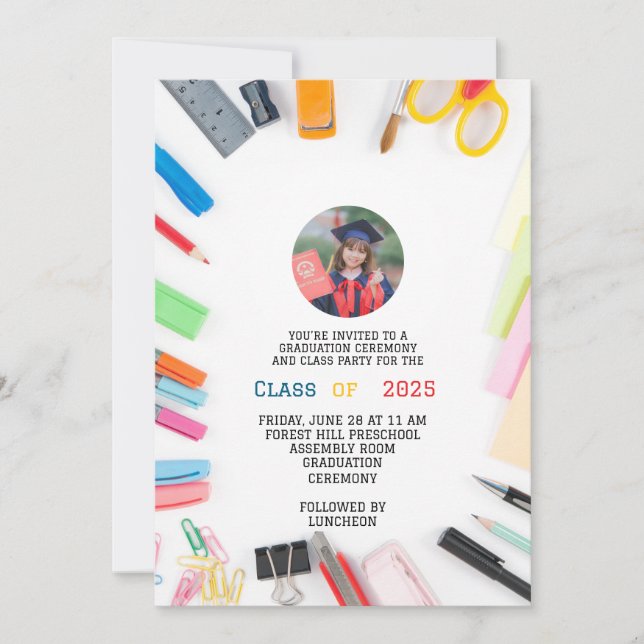 modern graduation kids preschool school invitation (Front)
