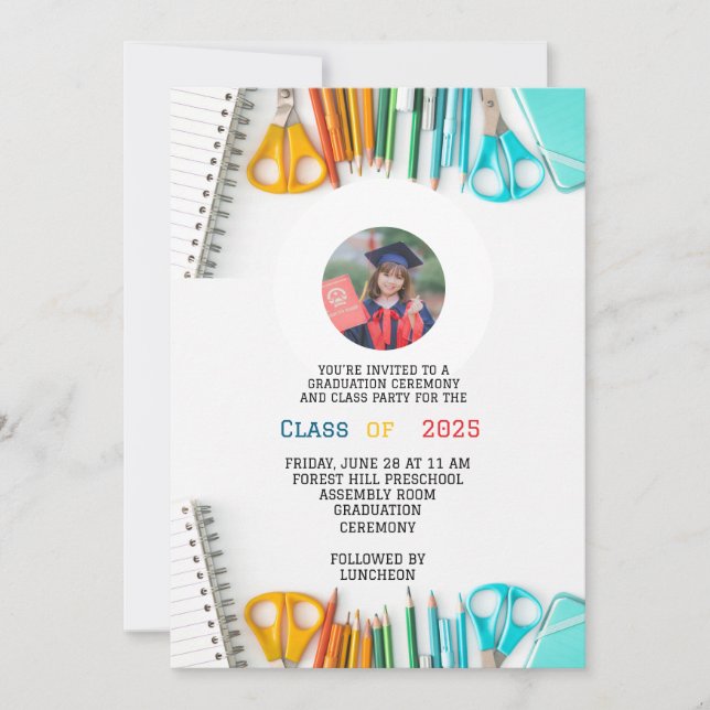 modern graduation kids preschool school invitation (Front)