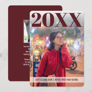 Modern Graduation   Maroon   2 Photo   Custom Invitation
