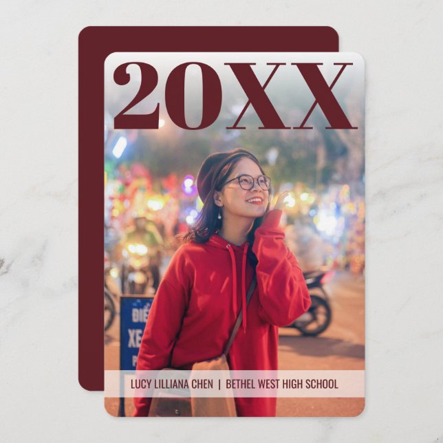 Modern Graduation | Maroon | 2 Photo | Custom Invitation (Front/Back)