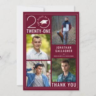 Modern Graduation Maroon Stylish Class Year Thank You Card