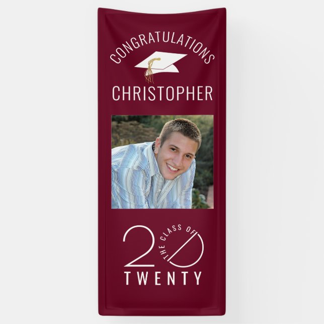 Modern Graduation Maroon Stylist Class Year Banner (Vertical)