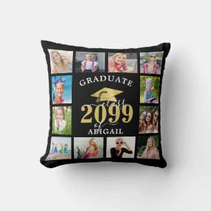 Modern Graduation Metallic Gold Cap 12 Photo Cushion