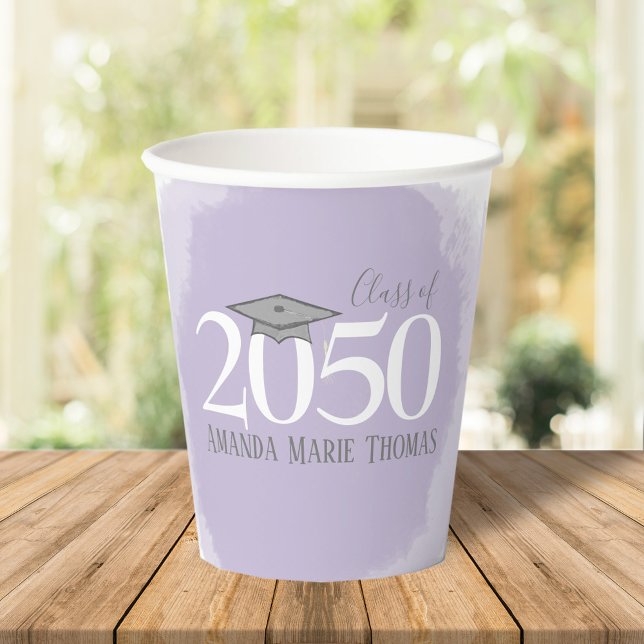 Modern Graduation Minimalist Mortarboard Purple Paper Cups (Creator Uploaded)