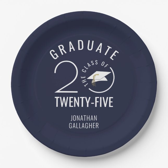 Modern Graduation Navy Blue Class Year Typography Paper Plate (Front)