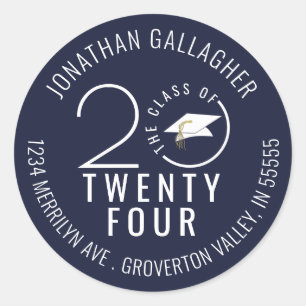 Modern Graduation Navy Blue Year Return Address Classic Round Sticker