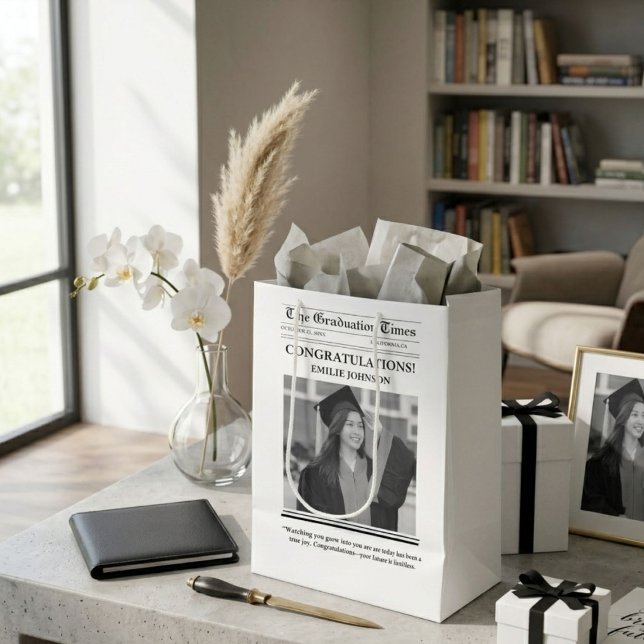 Modern Graduation Newspaper congratulation Medium Gift Bag (Creator Uploaded)