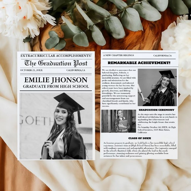 Modern Graduation Newspaper High School Invitation (Creator Uploaded)