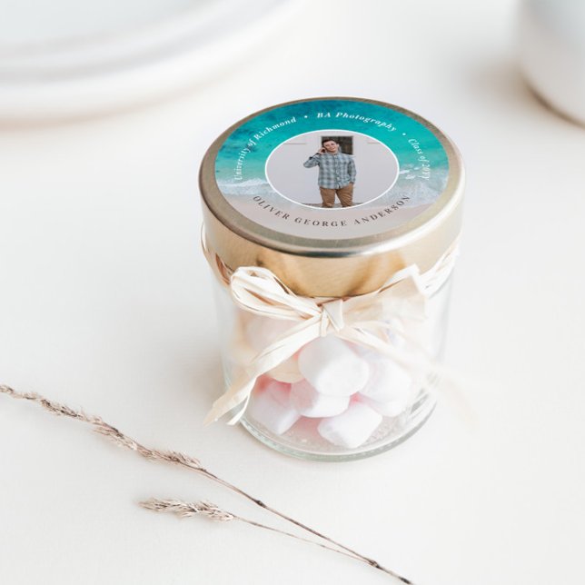 Modern graduation ocean beach modern photo travel classic round sticker (Creator Uploaded)