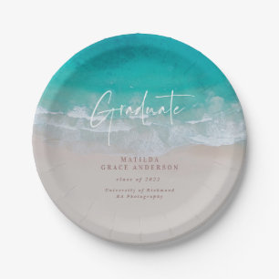 Modern graduation ocean beach script modern paper plate