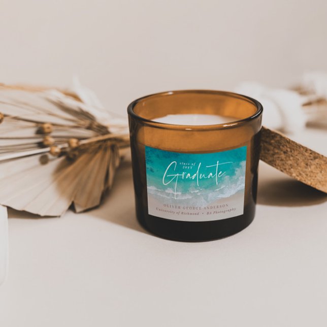 Modern graduation ocean beach script modern rectangular sticker (Creator Uploaded)