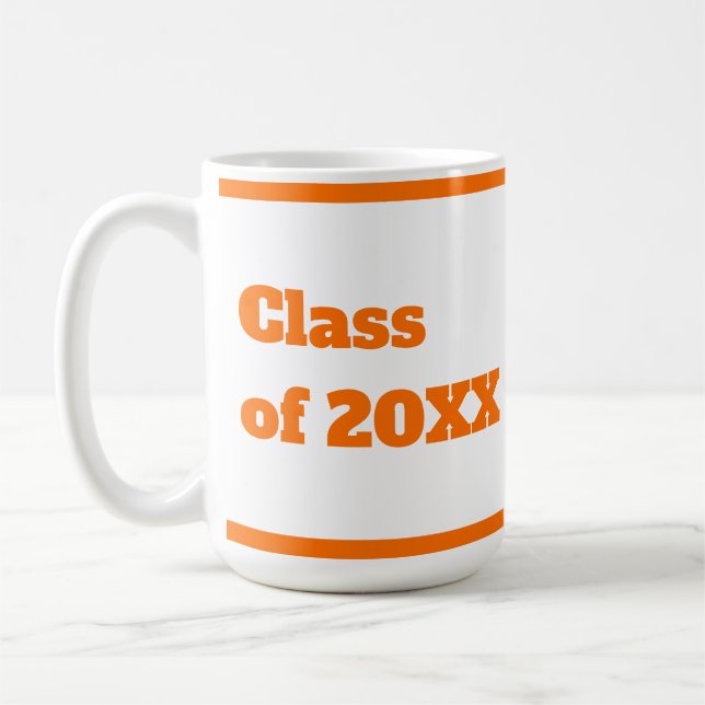 Modern Graduation Orange Script Coffee Mug (Left)