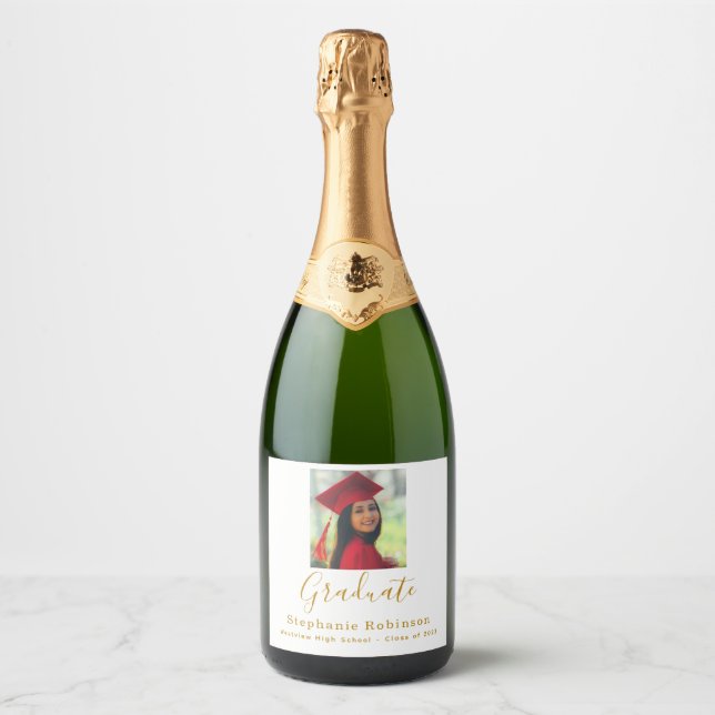 Modern Graduation Party 2023 Photo Gold  Sparkling Wine Label (Front)
