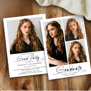 Modern Graduation Party 3 Photo Collage Script  Invitation