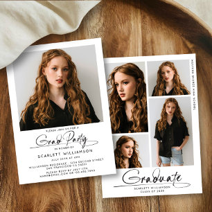 Modern Graduation Party 4 Photo Collage Script  Invitation
