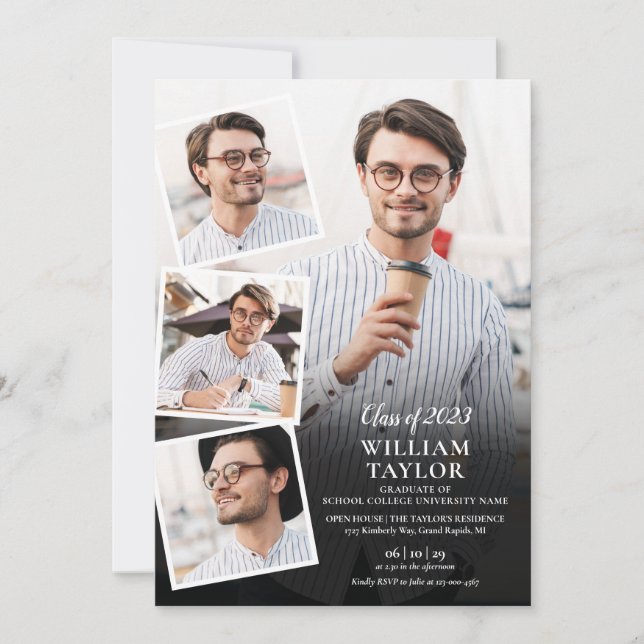 Modern Graduation Party 5 Photo Collage  Invitatio Invitation (Front)