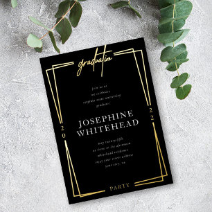 Modern Graduation Party Black Foil Invitation