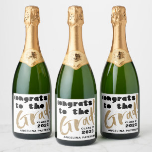 Modern Graduation Party Black & Gold Sparkling Wine Label
