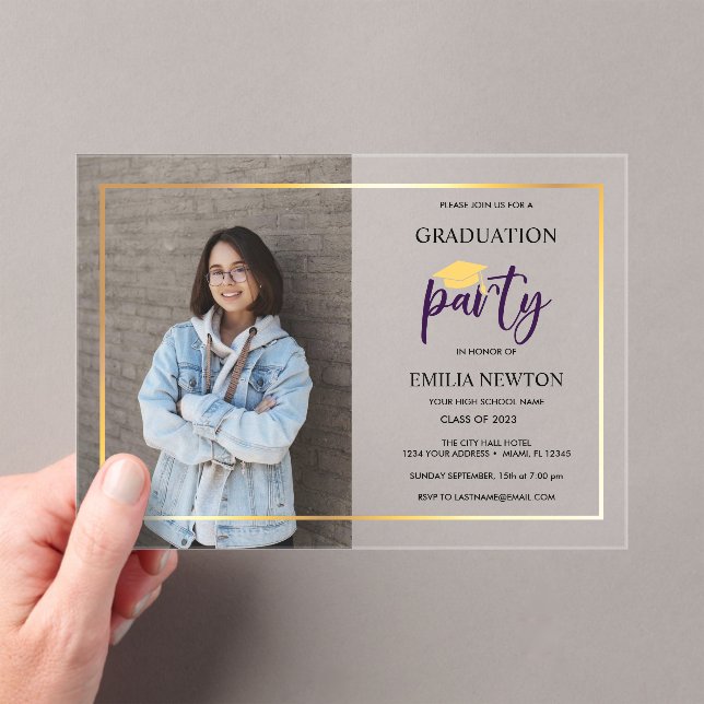 MODERN GRADUATION PARTY CAP PHOTO ACRYLIC INVITATIONS (Insitu (Handheld))