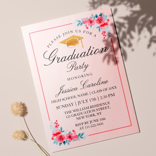 Modern Graduation Party Invitation Flowers Photo (Creator Uploaded)