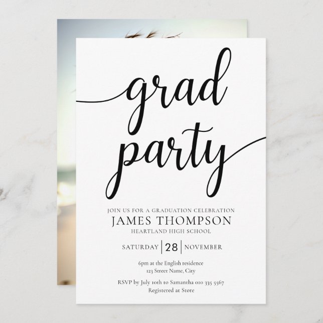 Modern Graduation Party Invitation - Grad Party (Front/Back)