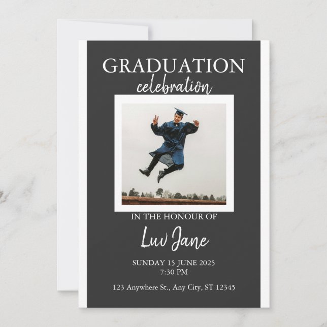Modern Graduation Party Invitation with Photo (Front)