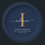 Modern Graduation Party Monogram Minimalist Paper Plate<br><div class="desc">Graduation 2025 Monogram Script Initial Name Grad Party paper plates. Edit and customise with your own name,  initial,  school name and class by clicking the "Personalise" button.</div>